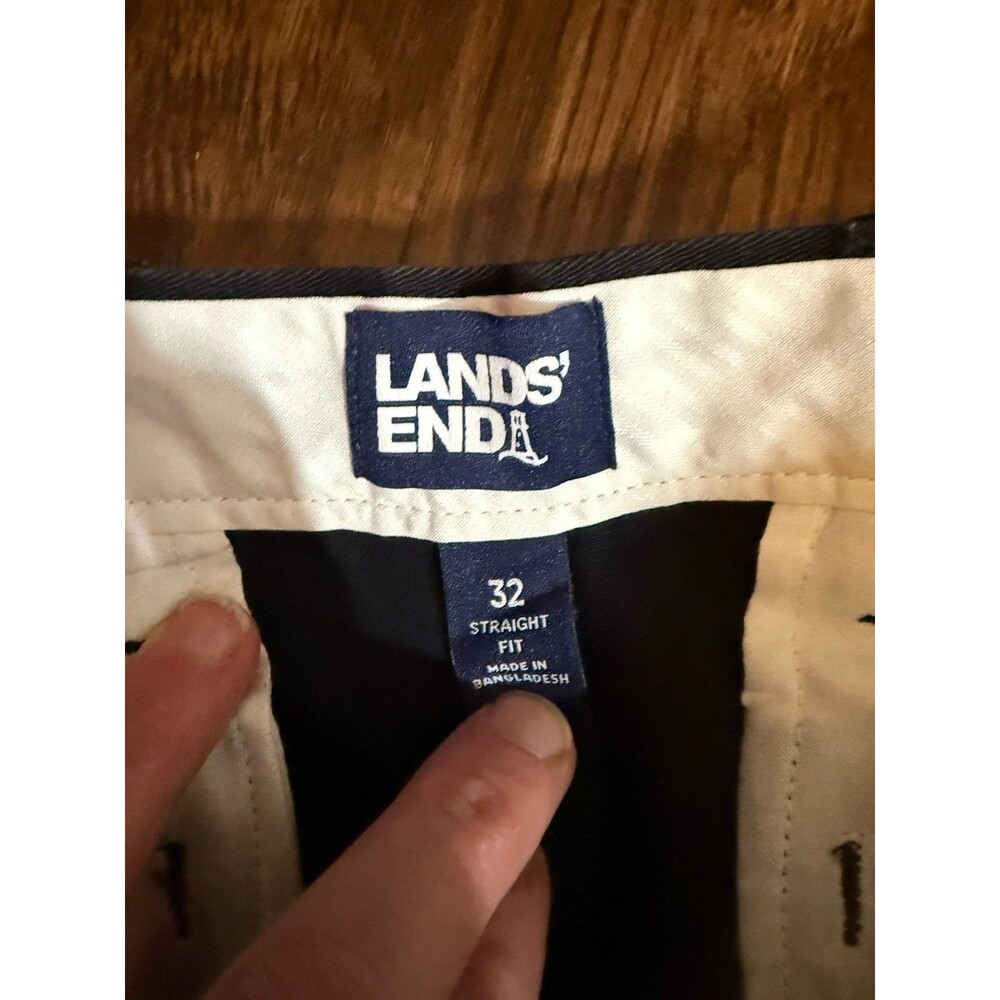 Lands End Men’s Black Dress Pants Size 32 Straight Fit Flat Front 100% Cotton - Picture 3 of 5
